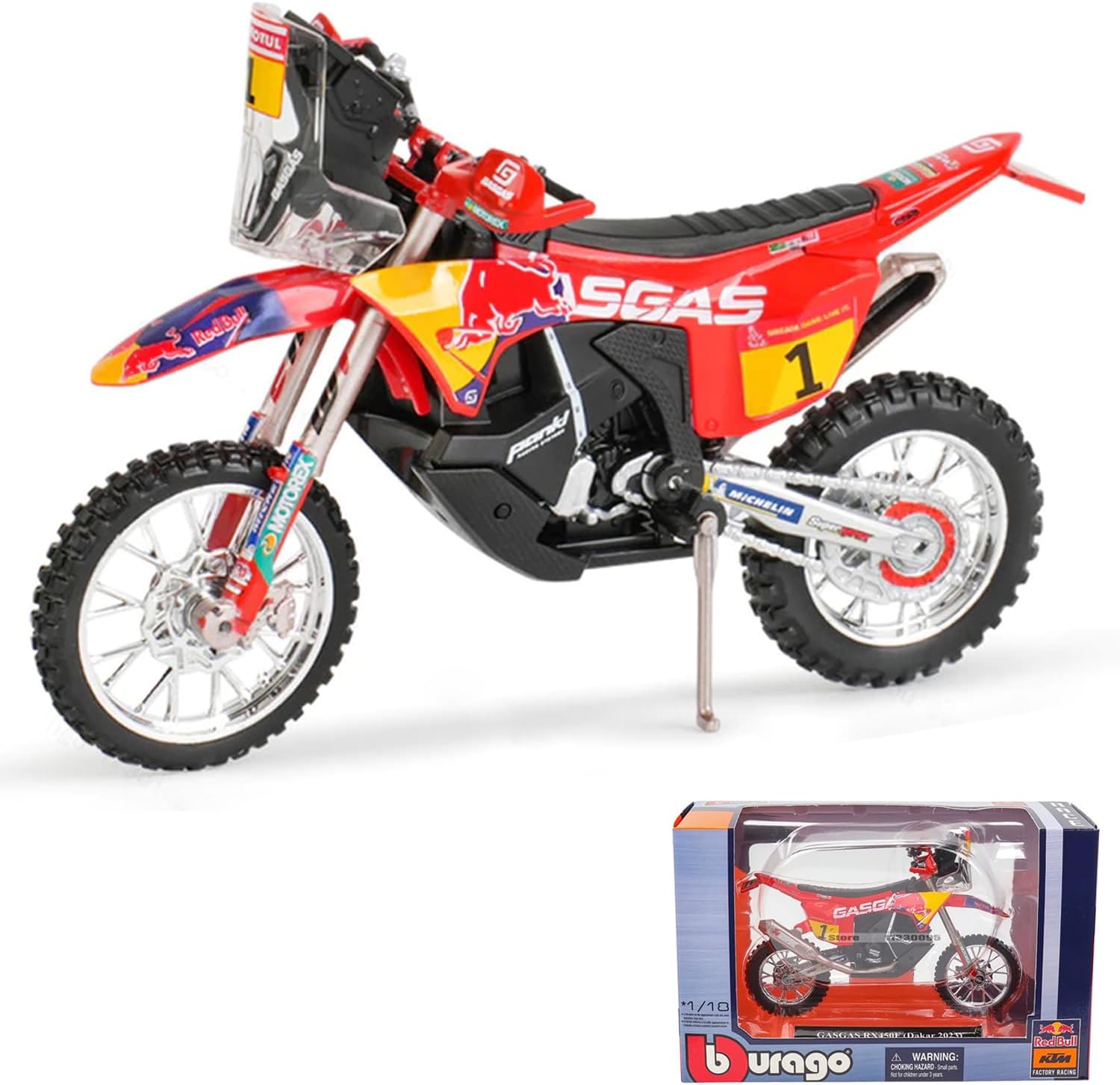 RACE MODEL GASGAS RX 450F Rally Dakar #1 Daniel Sanders – 1:18 Diecast Motorcycle Model Detailed Collectible Bike Replica for Fans & Collectors