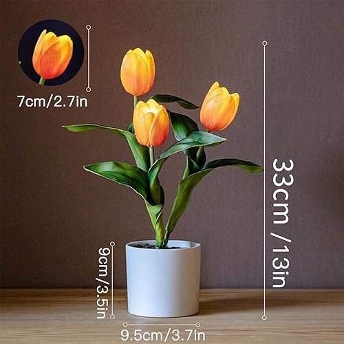 Miniatura 8 de Minidiva Lámpara de tulipán de flores artificiales con luz LED, luz nocturna de tulipán de simulación con jarrón, lámpara de mesa táctil real para