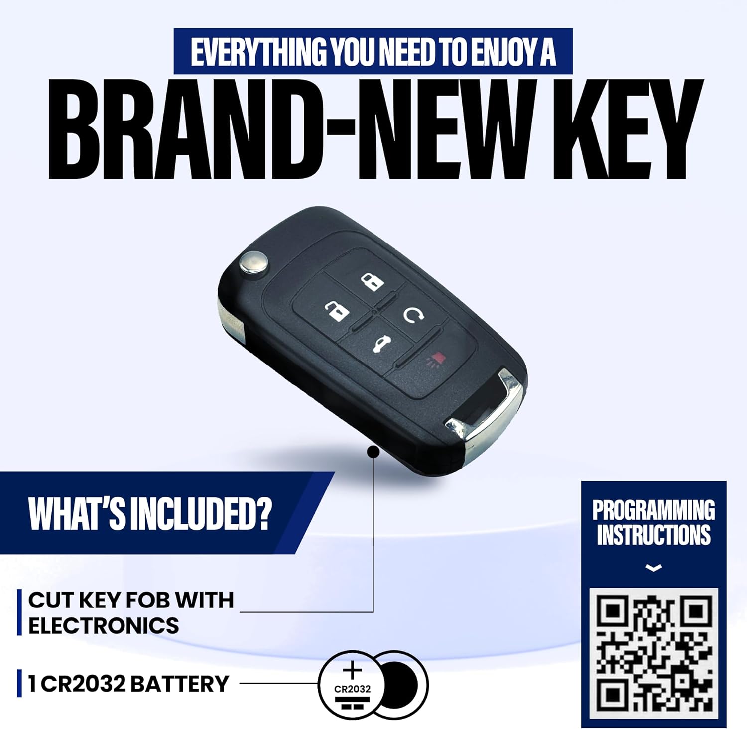 Cut Flip Key Fob, Car Remote Key Fob Replacement Fits w/Chevy Cruze Equinox Trax Impala Malibu Camaro Sonic Chevrolet GMC Terrain Buick Lacrosse Encore Verano 2010 2011 2012 2013 2014 2015 2016 2017