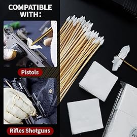 PINGMIC Gun Cleaning Supplies - Gun Cleaning Patches 600PCS and Gun Cleaning Swabs 600PCS, 6 Long Cotton Swabs, 2 x 2 Lint Free Gun Cleaning Cloth Fit Most Caliber Firearms