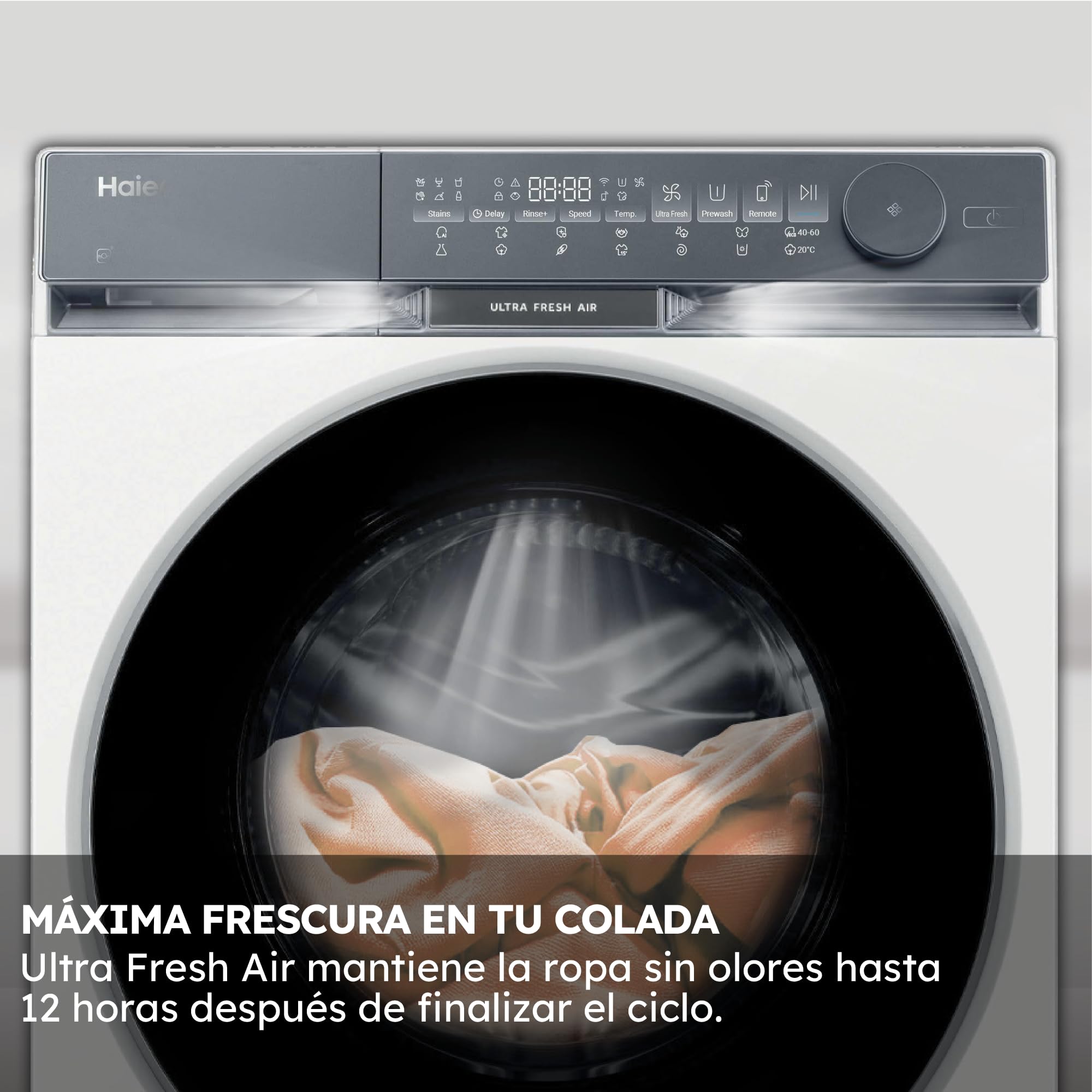 Haier X9 Series HW90-B14387U1-IB Lavadora Carga Frontal 9KG, Clase A -35%, Función Vapor, Motor Direct Motion, Display Digital, 1400RPM, Ultra Fresh Air, Libre Instalación, 14Programas, Blanco