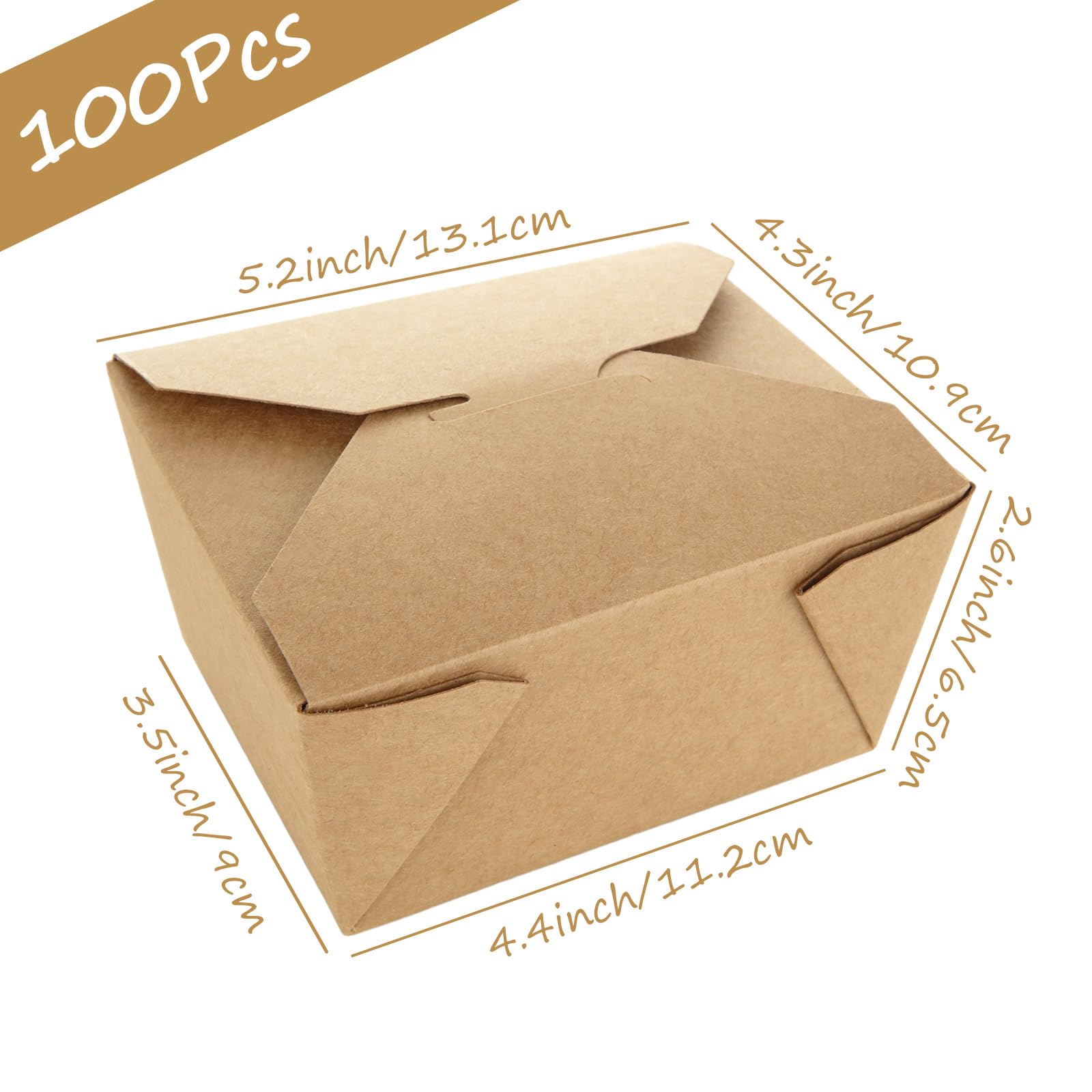 100 scatole di carta kraft usa e getta, 130 × 106 × 65 mm, biodegradabili, contenitori per alimenti e snack, scatole da asporto in cartone a