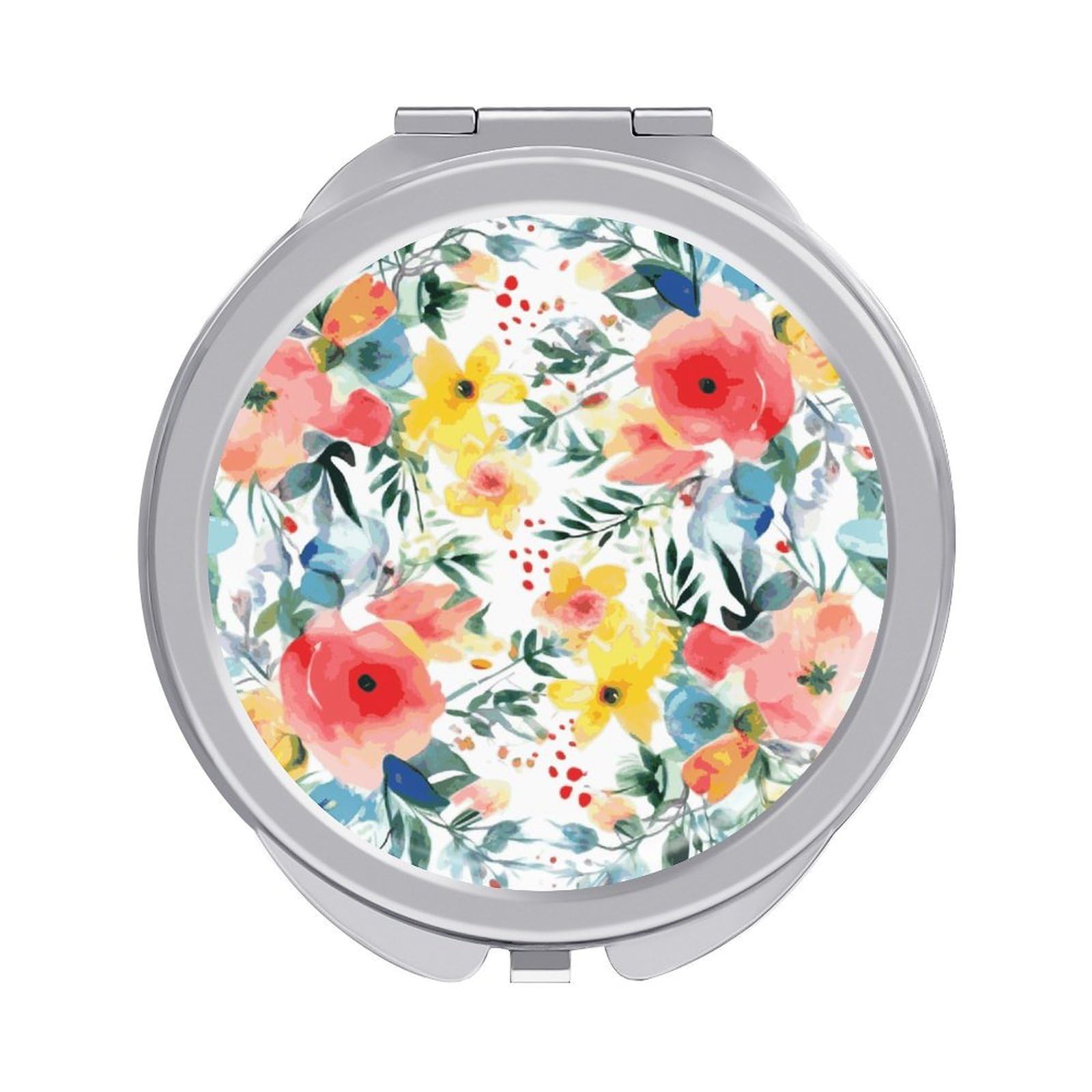 JTREHY Bright Floral Watercolor Makeup Mirror Silver Mirror Surface Folding Makeups Mirrors Lightweight Durable Looking Glass for Suitable Traveling Handbag and Purses