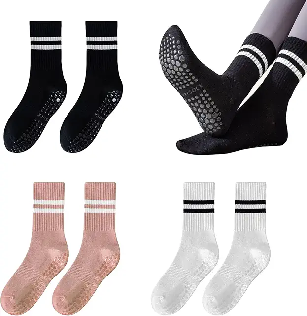 Women's Non-Slip Yoga Socks - 3 Pairs, Five Toes, 3 Colors, 36-38 EU