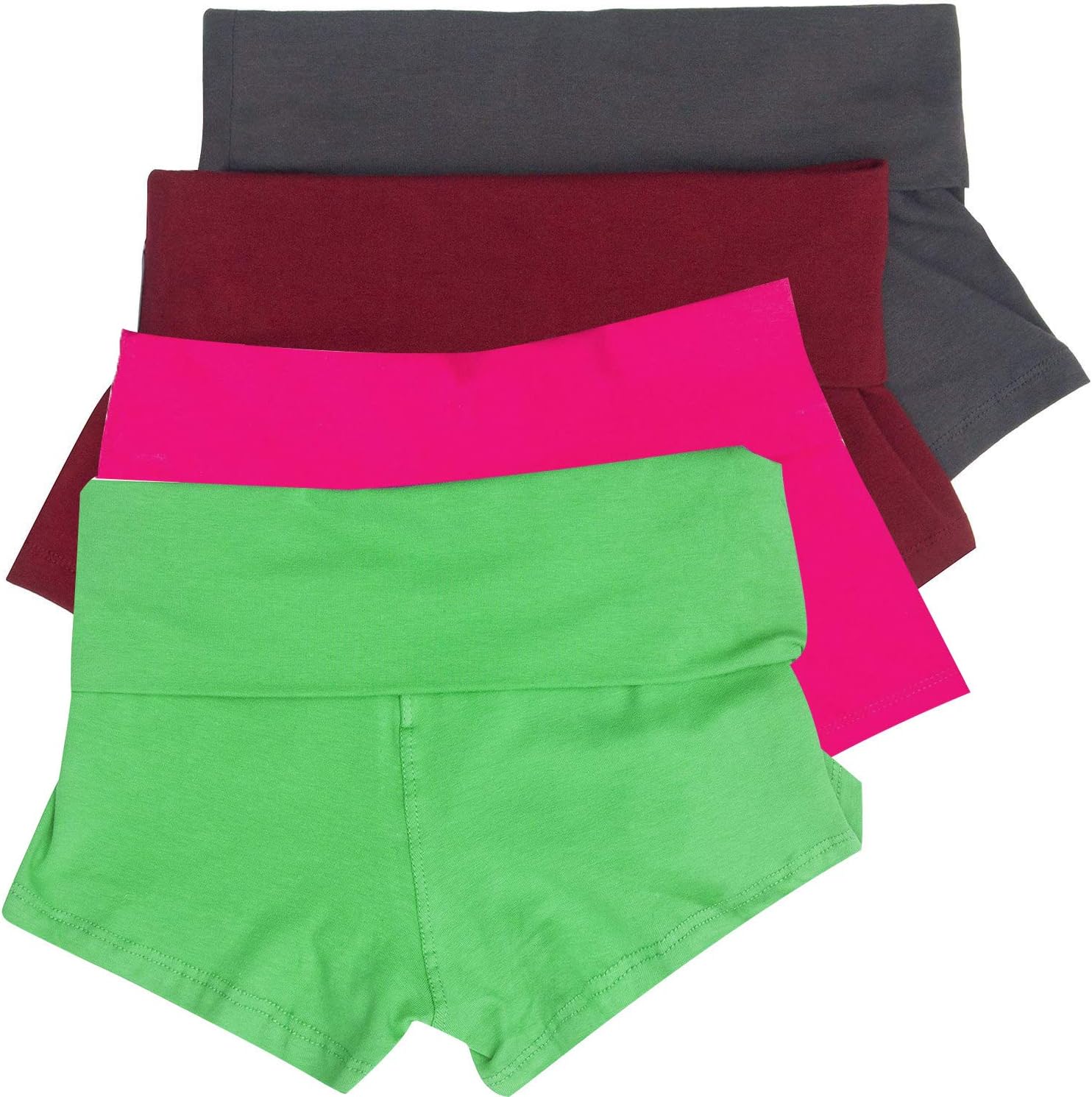 RIKKI Basic Women's Short Active Stretch Yoga Shorts (Medium, 4 Pack - Gray, Burgundy, Lime, Dark Pink)