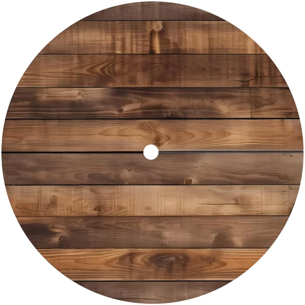 Rustic Wooden Board Retro Round Outdoor Tablecloth with Umbrella Hole 45-56 inch Patio Table Cover Hidden Zipper Waterproof Elastic Fitted Table Cloth for Picnic Garden Decor