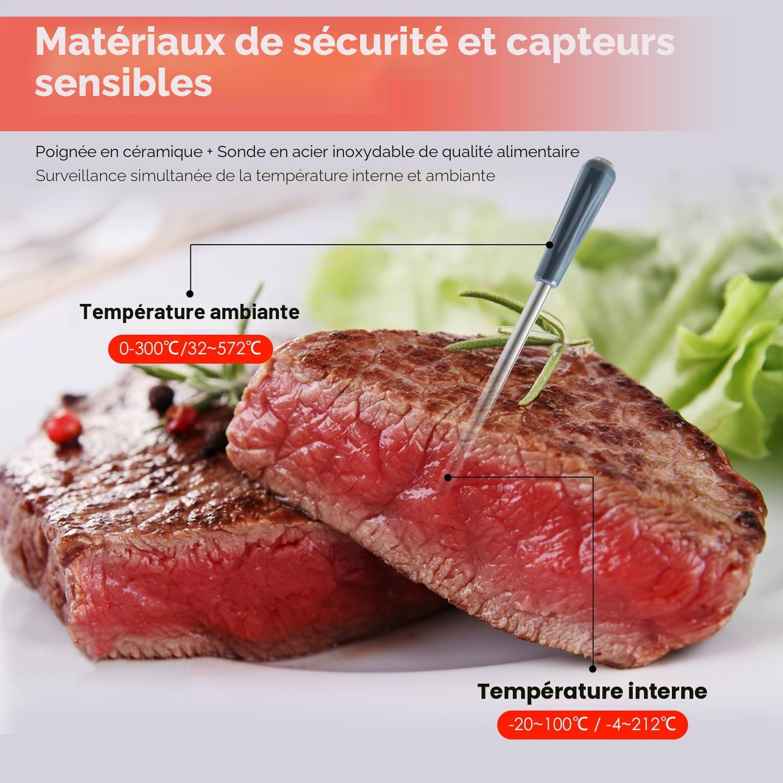 Zeerkeer Thermomètre de Barbecue Bluetooth Sans Fil Intelligent App Mobile Thermomètre à Viande Étanche Four Thermomètre Alimentaire