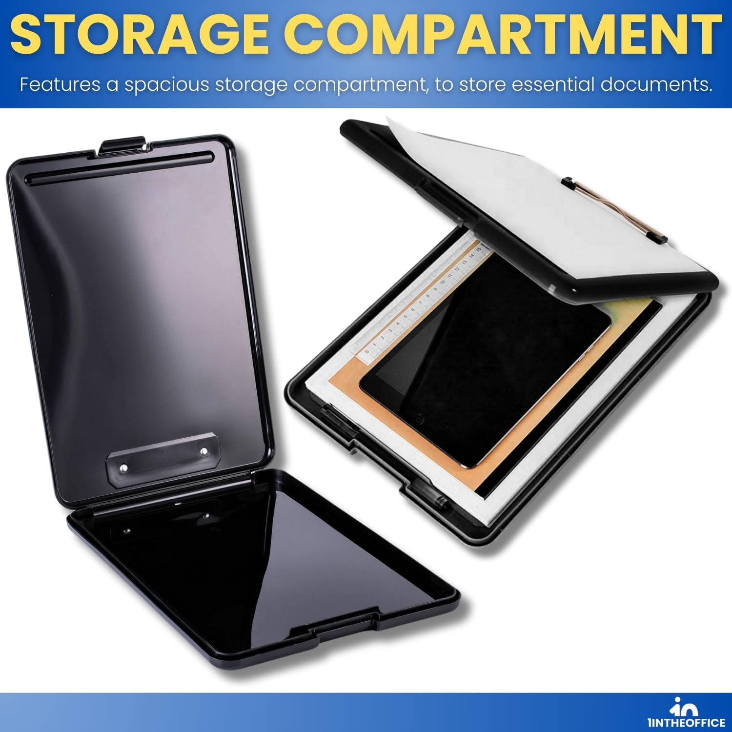 1InTheOffice Clipboard with Storage, Black,Letter Size,(4 Pack)