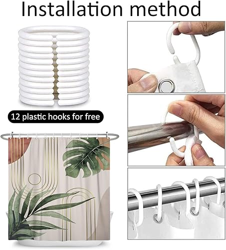 Miniatura 7 de deFouliao Cortinas de ducha bohemias verdes para baño, cortina de ducha moderna de mediados de siglo, 72 pulgadas de ancho x 72 pulgadas de largo,