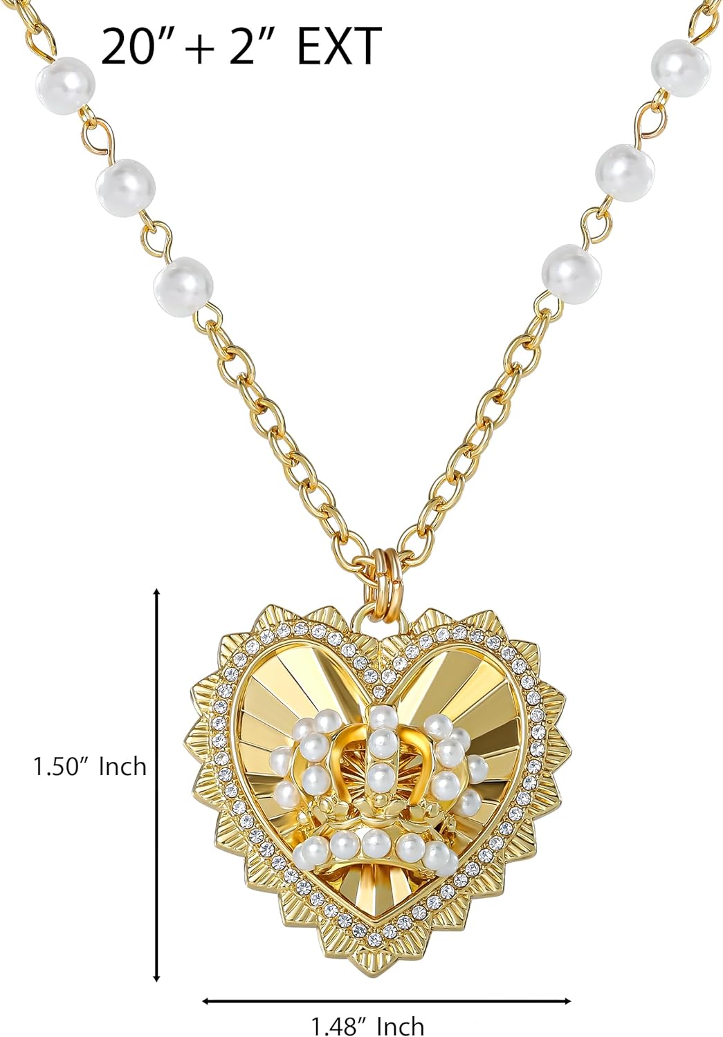 Juicy Couture Logo Crown Heart Necklace for Women, 20"+2" Gold-Tone with Crystals and Faux Pearls, Valentines Gifts for Her - Image 5