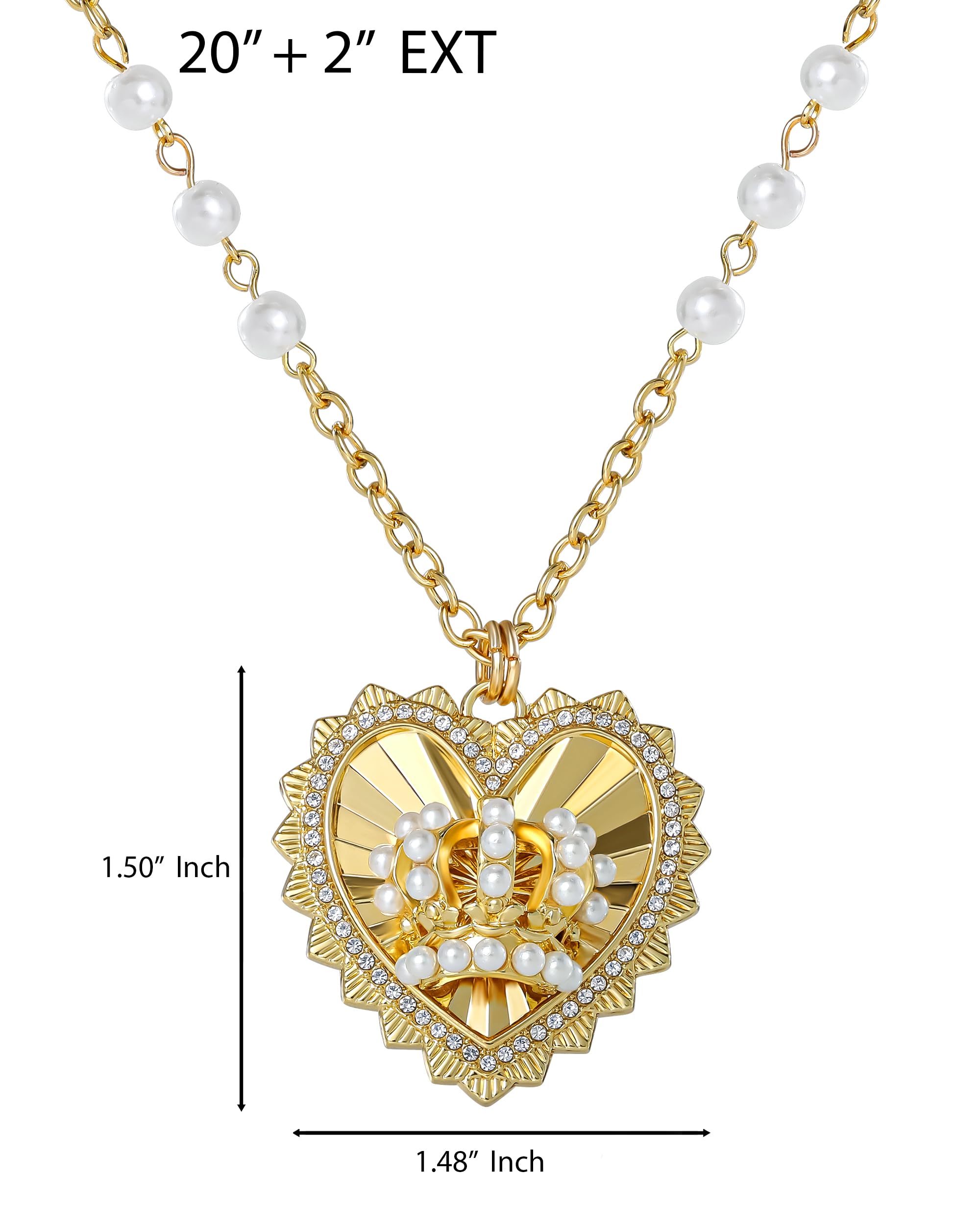 Juicy Couture Logo Crown Heart Necklace for Women, 20"+2" Gold-Tone with Crystals and Faux Pearls