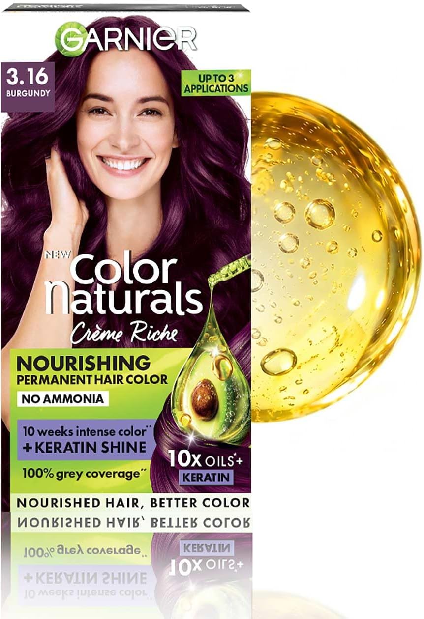 Garnier, Hair Colouring Creme, Long-lasting Colour, Smoothness & Shine, Color Naturals, Shade: 3.16 Burgundy, 70ml + 60g