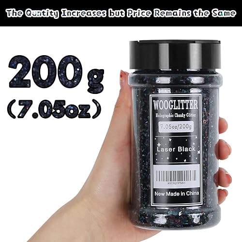 Miniatura 3 de Purpurina gruesa holográfica negra, 7.05 onzas (7.05 oz), purpurina para manualidades de resina, manualidades, vasos, slime, cosméticos y decoración