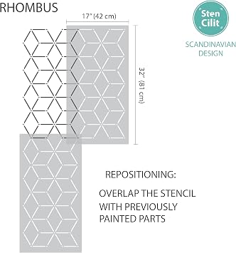 STENCILIT Rhombus Wall Stencil for Painting - 2 Pack of 17x32 in Stencil, Geometric Stencils for Painting Large Pattern, Large Wall Stencils