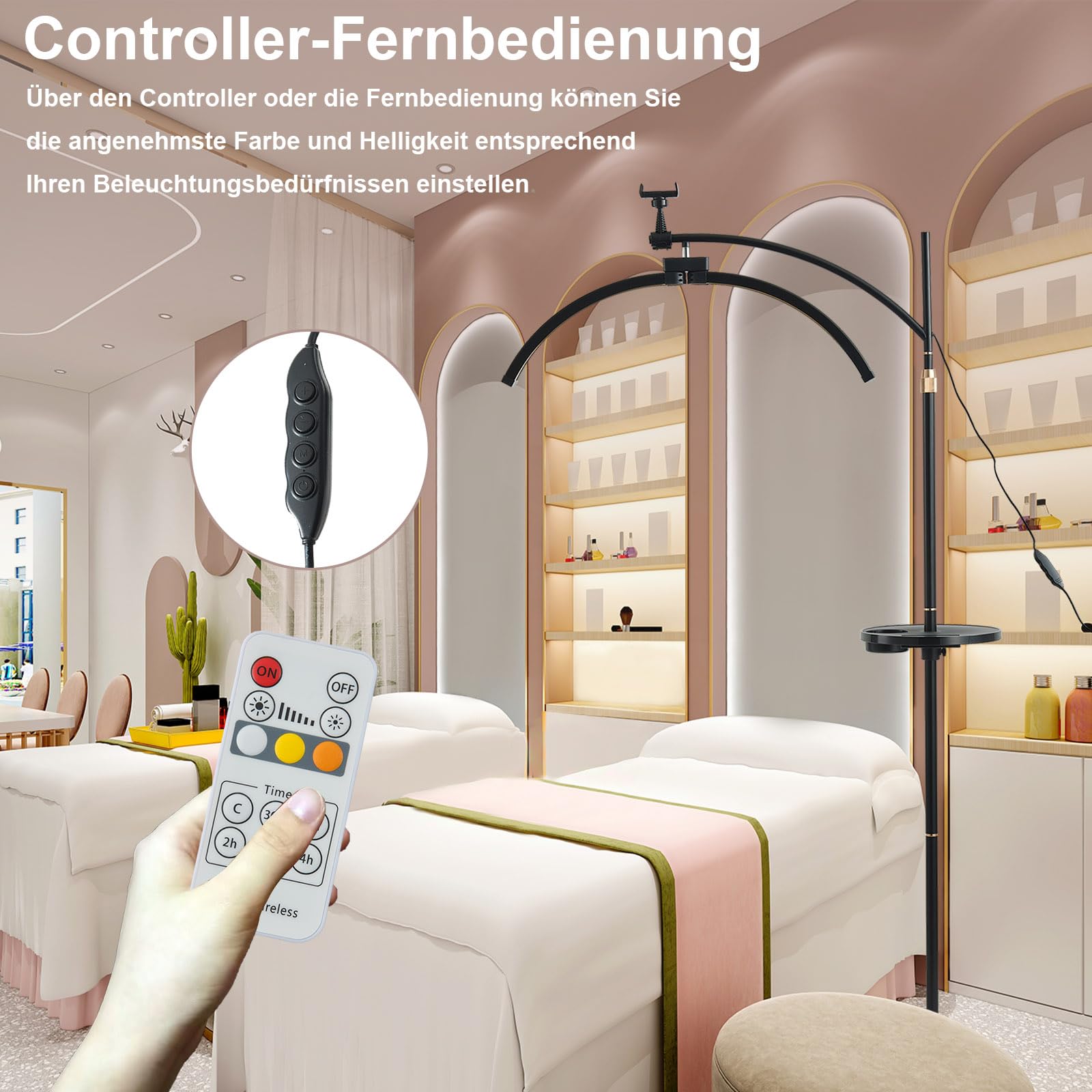 LED Stehleuchte, 45W Wimpern Lampe Kosmetik Lampe für Wimpern, Einstellbares Licht 3-6000K, Lamp mit Telefonständer, Kosmetiklampe Mondlampe für Lesen Tätowieren