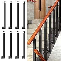 Vista 26 de 42/40/38/36/34in Square Stair Baluster Posts- 270° Adjustable Metal Railing Spindles with Flat Bracket Base and Screws Kits; Iron Posts are Suitable