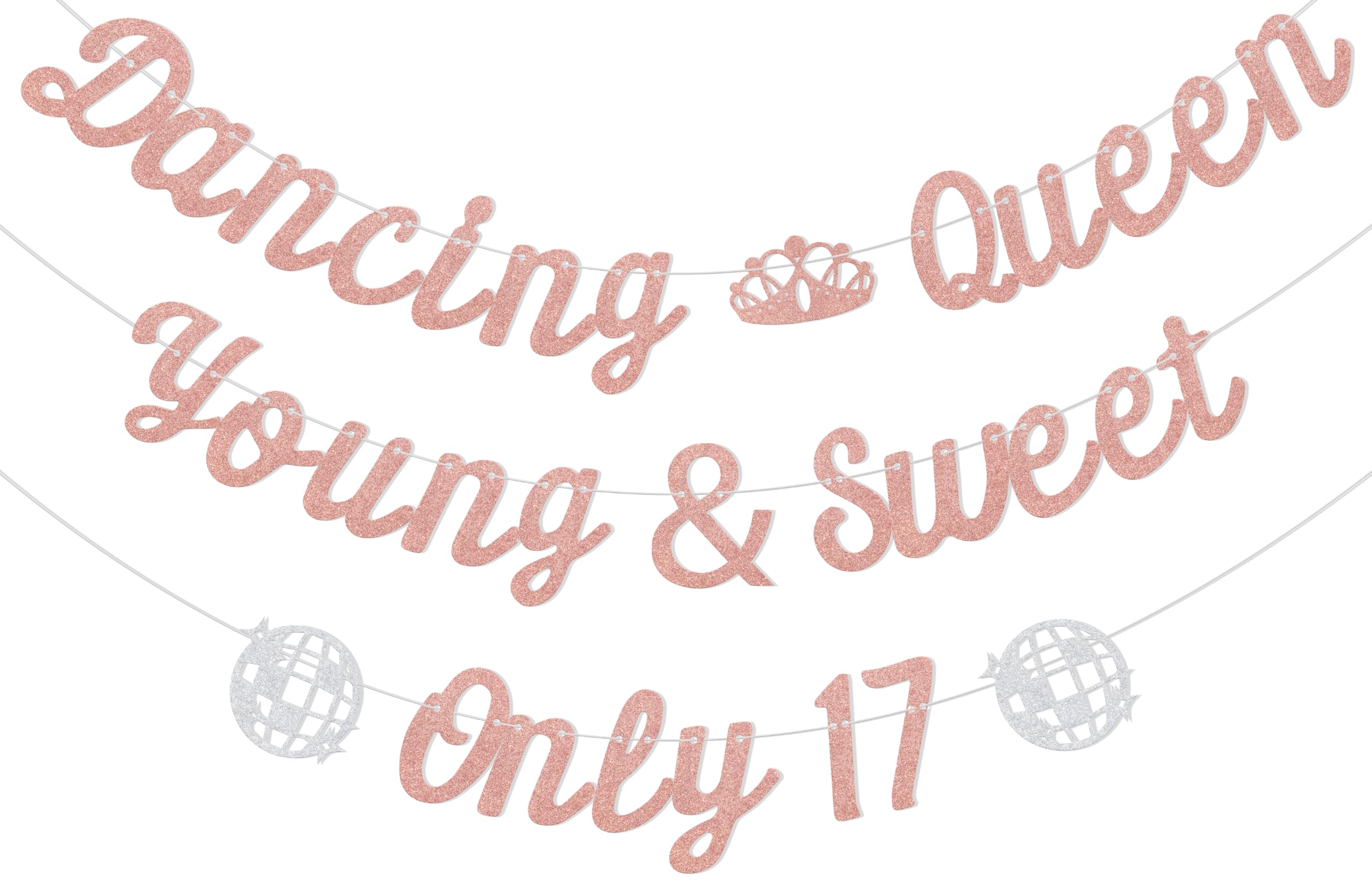 Aumccxz Dancing Queen Young & Sweet Only 17 Banner Happy 17th Birthday Banner Dancing Queen 17th Birthday Decorations Rose Gold