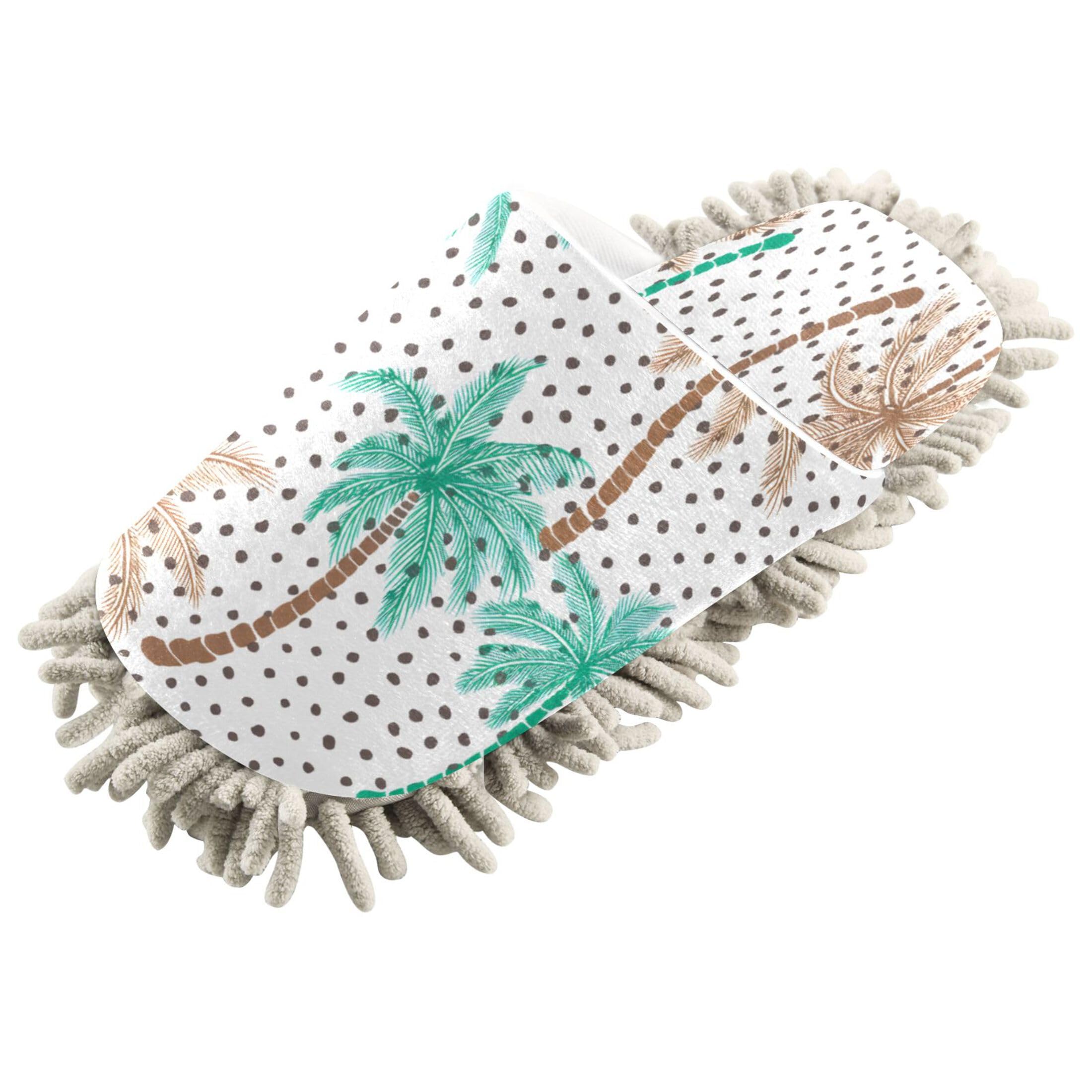Kigai Tropical Palm Trees in Teal Brown Mop Slippers for Floor Cleaning, Slippers for Women Men, Microfiber Floor Cleaning, M
