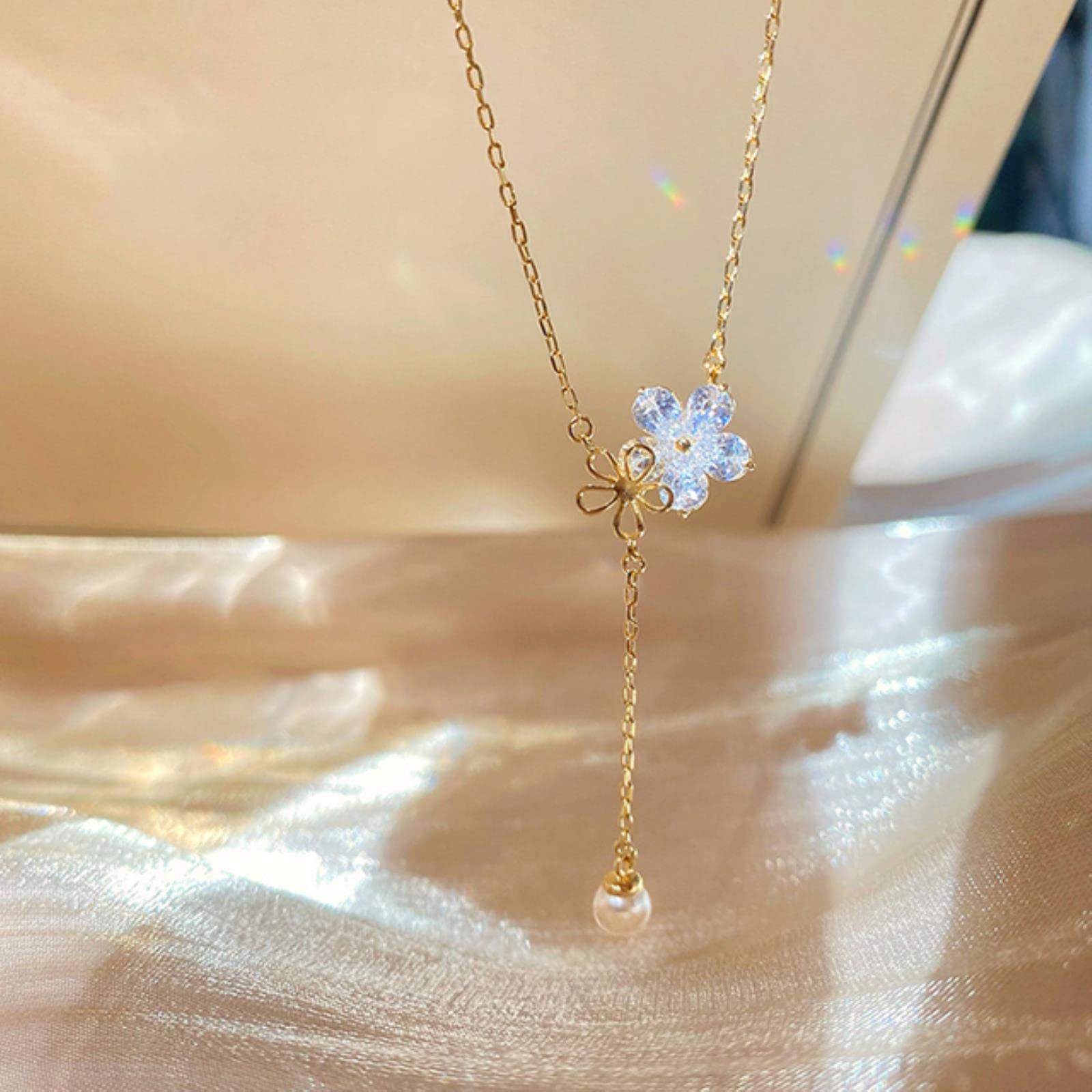 WZGWDC Collar con Colgante, Boutique Exquisita 925 circón Perla Flor Borla Femenina Dulce /