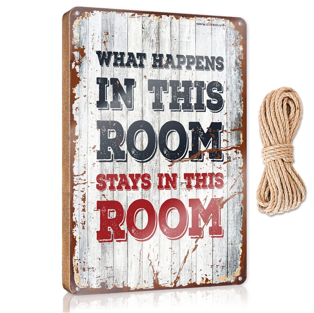 FZFN Funny Porch Decor What Happens In This Room Stays In This Room Wooden Sign Home Sweet Home Sign Kitchen Wall Art(15X28CM)