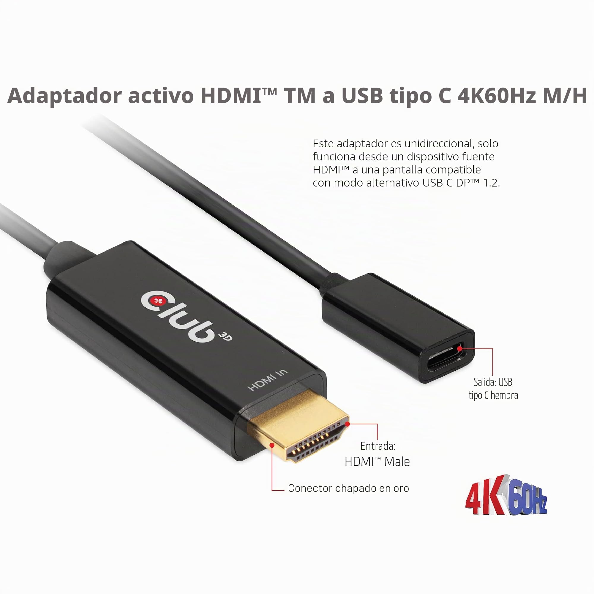 Adaptador activo CLUB3D HDMI a USB tipo C 4K60Hz St/B