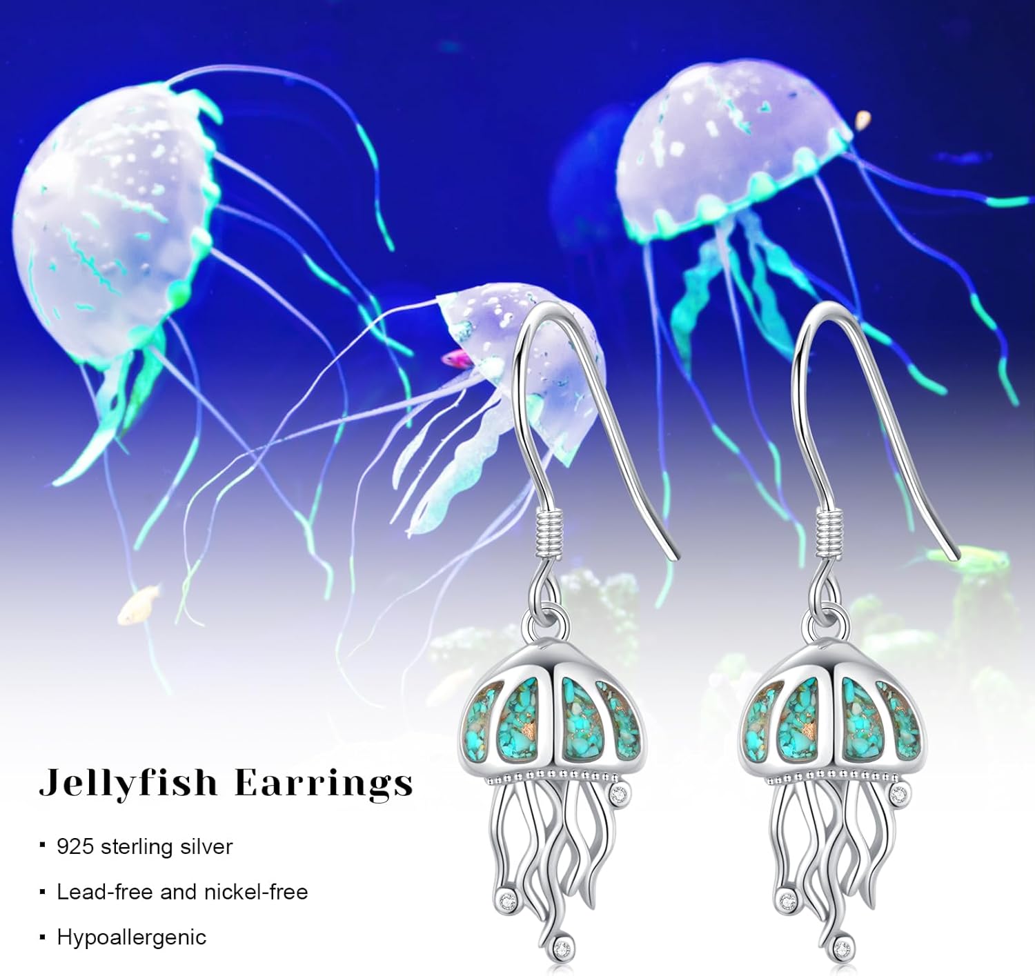 Ocean Earrings 925 Sterling Silver Turquoise Sea Animal Dangle Drop Earrings Beach Themed Jewelry Gifts for Women Girls - Image 7