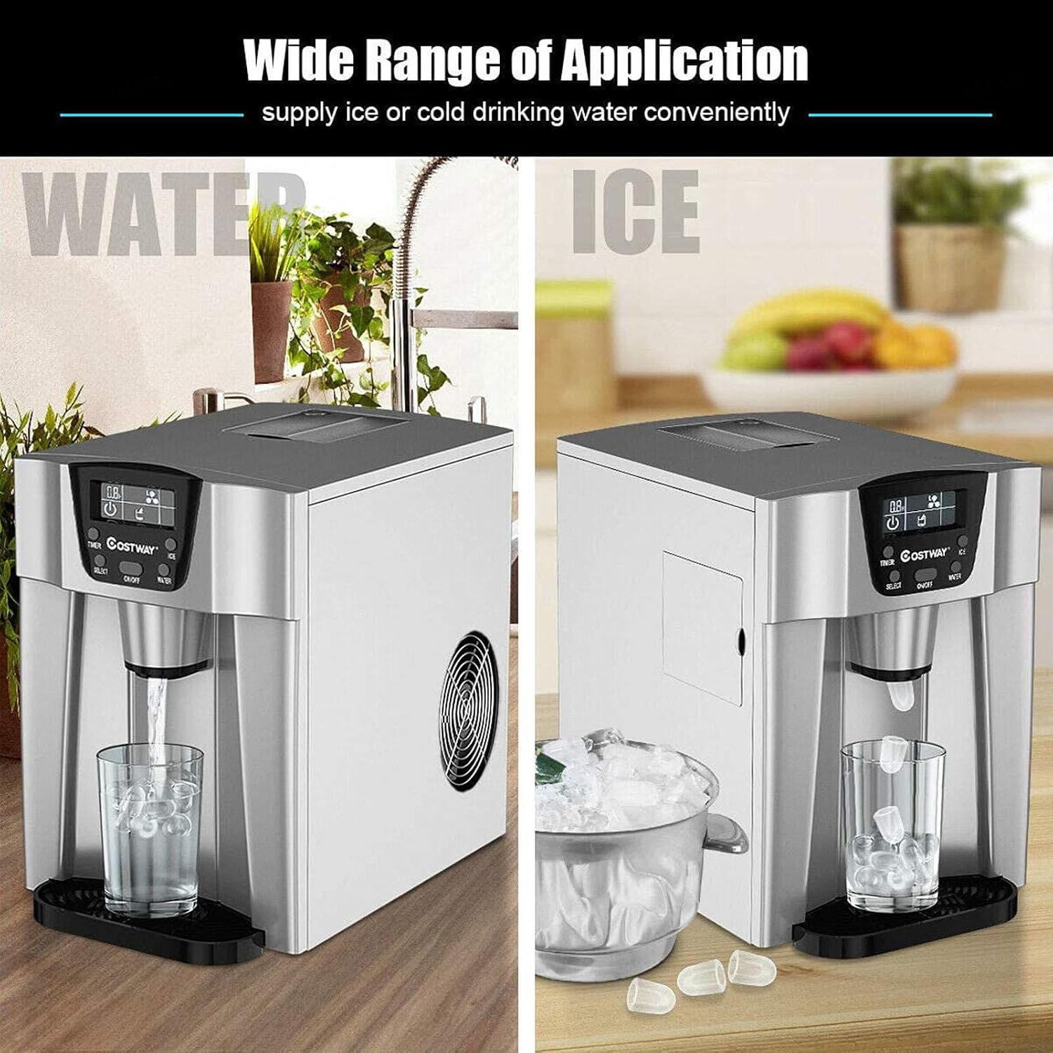VIDECOR 2 in 1 Ice Maker with Water Dispenser, Countertop Ice Cube Maker with LED Display, 9 Cubes Ready in 6-12 Min, 36lbs/24H, 2L Water Tank Perfect for Home/Office/Bar/RV,Silver