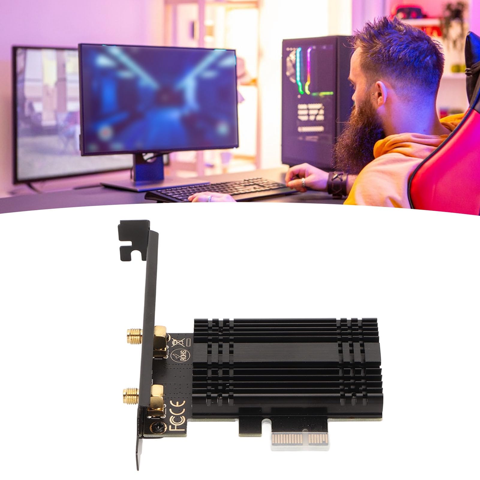 Scheda WiFi Pcie WiFi 6e AX210, Adattatore di Rete Wireless BT 5.3 6Ghz 5.8Ghz 2.4Ghz con Dissipatore di Calore 2 Antenna, Schede LAN Wireless per PC Desktop Windows 10/11