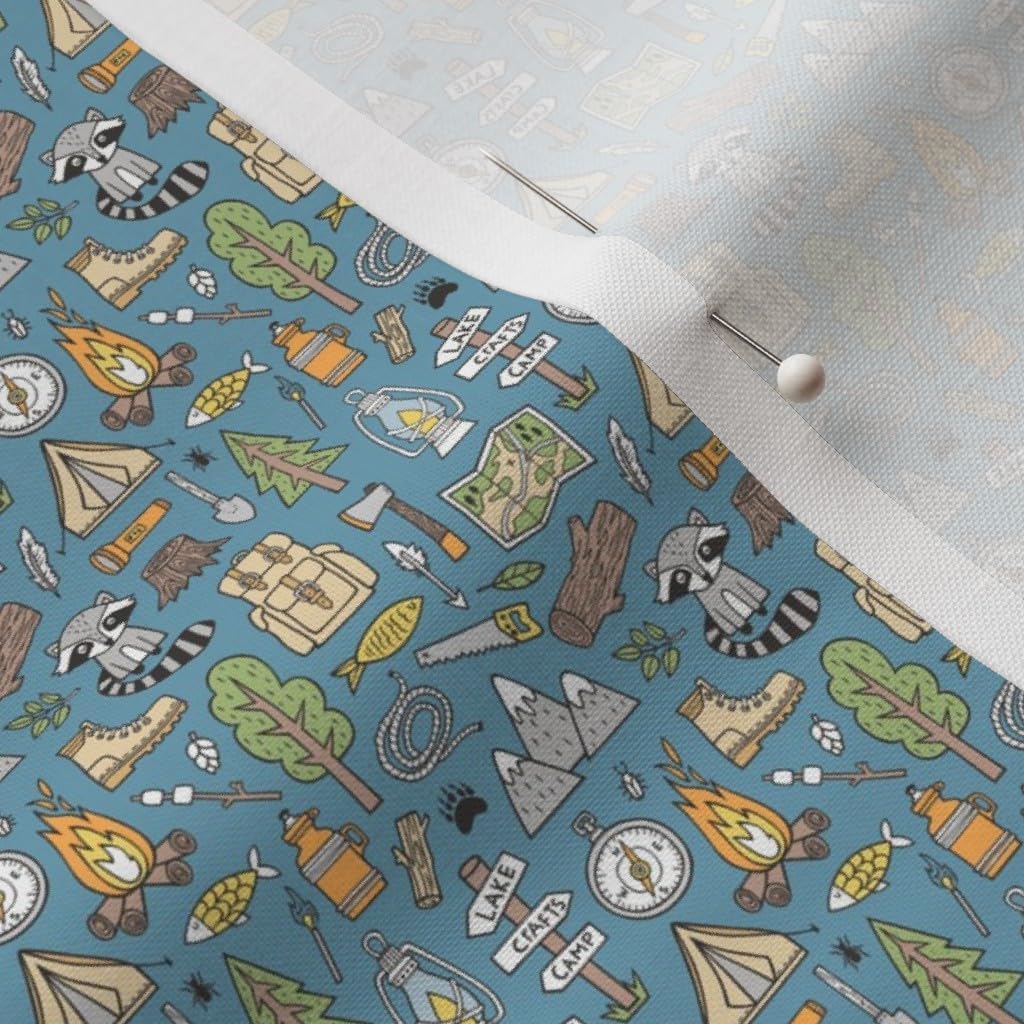 Spoonflower Fabric - Outdoors Camping Woodland Doodle Campfire Raccoon Mountains Trees Logs Printed on Petal Signature Cotton Fabric Fat Quarter - Sewing Quilting Apparel Crafts Decor
