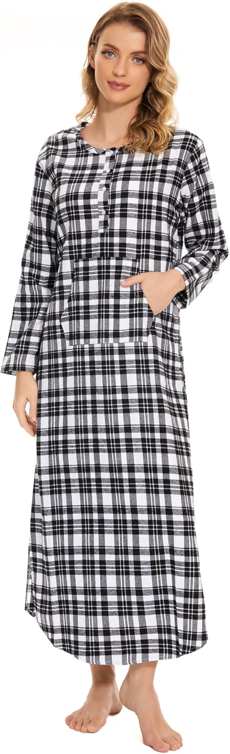 Zerbala Long Flannel Nightgown for Women Long Sleeve Plus Size