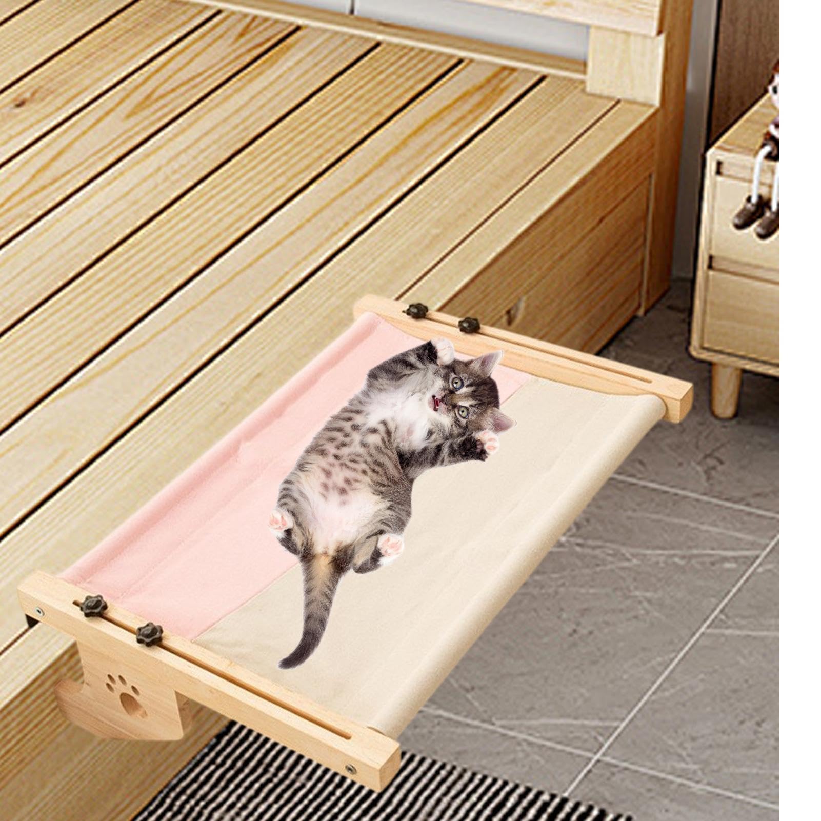 Amaca per gatti da sedia Resistente Regolabile In Legno E Metallo Trespolo | Design ad Amaca, in Legno e Metallo Robusto Per Gatti Di Taglia Grande E Cuccioli
