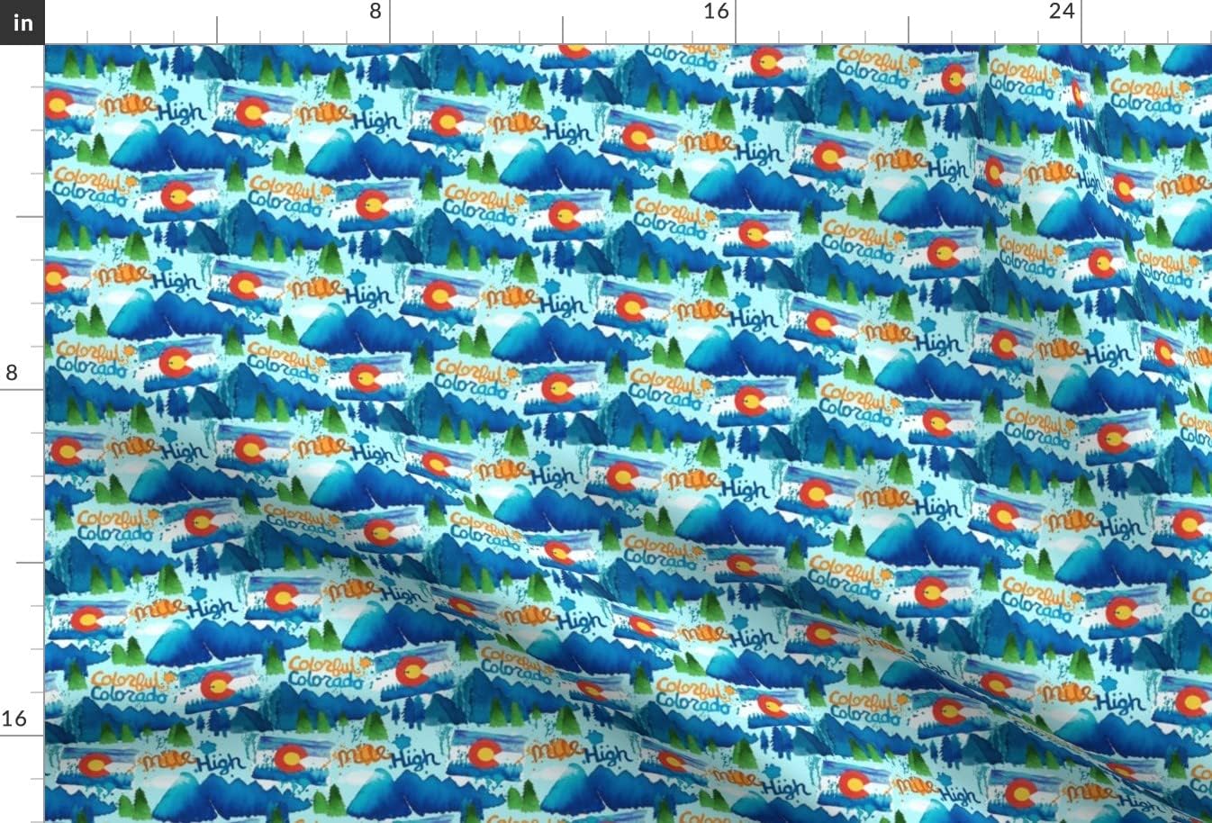 Spoonflower Fabric - Collage Colorado Flag Trees Pine Rocky Mountains Western State Blue Printed on Upholstery Velvet Fabric Fat Quarter - Upholstery Home Decor Bottomweight Apparel