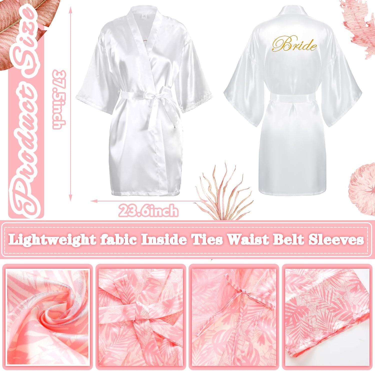 Berlune 6 Pcs Tropical Bride Bridesmaids Robe Set Wedding Getting Ready Bachelorette Party Robes Beach Pool Swimsuit(Pink, Classic)