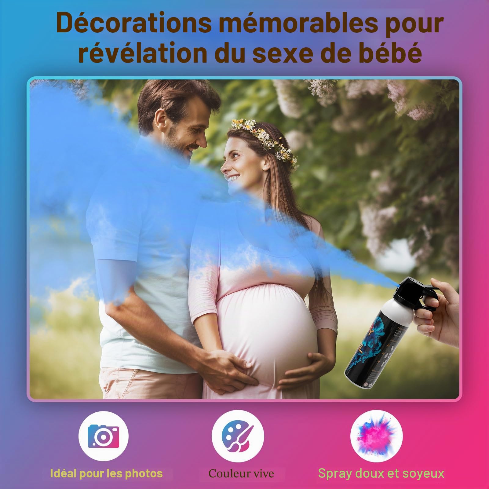 KERNOWO Canon à fumigene Gender Reveal Lot de 2 | Bleu Poudre Canon canons à confettis biodégradables à 100% pour Révélation fête prénatale