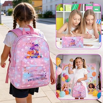 K Pop School Backpack, 3 Piece Set with School Bag Lunch Bag Pencil Case