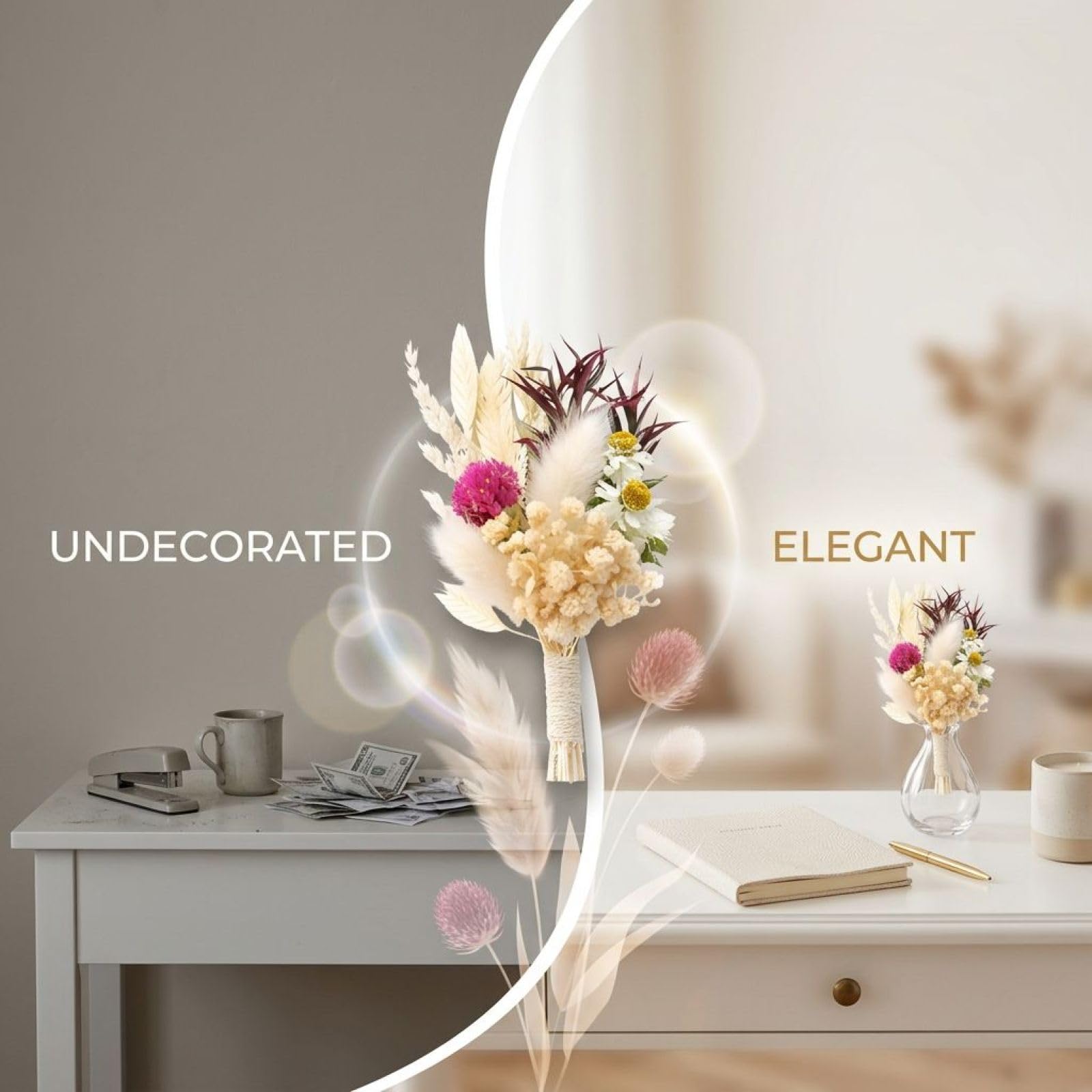 Lot de 6 Mini Bouquets de Fleurs séchées Multicolores, compositions rustiques Naturelles Mixtes, boutonnières pour Mariage, déco Maison sans Entretien, Cadeaux pour Mariage, fête