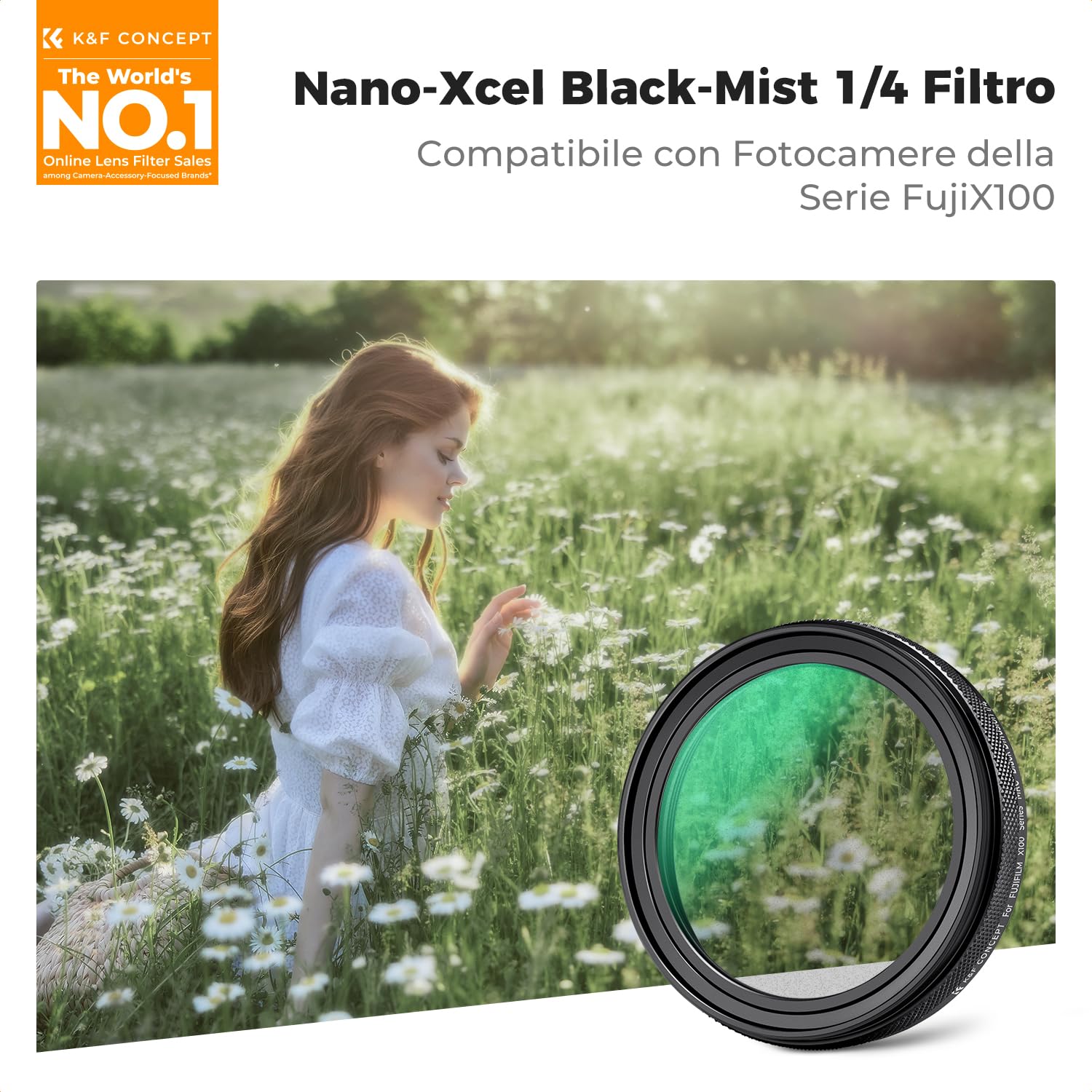 K&F CONCEPT Nano-Xcel Filtro Black Mist 1/4 per Fujifilm X100 Serie, Filtro Black Diffusione 1/4 con 28 Strati Rivestimento Nano compatibile con Fujifilm X100 X100S X100F X100T X100V X100VI(Nero)