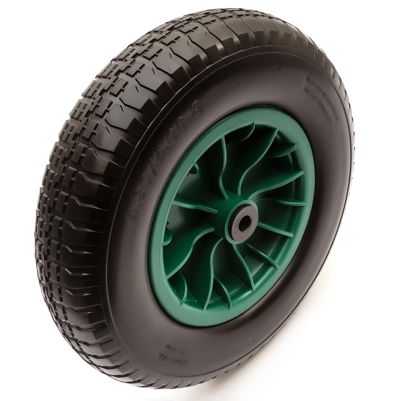 Petrolscooter Green 4.80/4.00-8 Wheel & Pu Solid Tyre 15" Puncture Proof Flat Free 12Mm, 12.7Mm, 16Mm, 20Mm, 25.4Mm Bushes Bearings Wheelbarrow Barrow Cart 150Kg Load 4.80-8 4.00-8 (16Mm / 0.63 Inch Bushes)