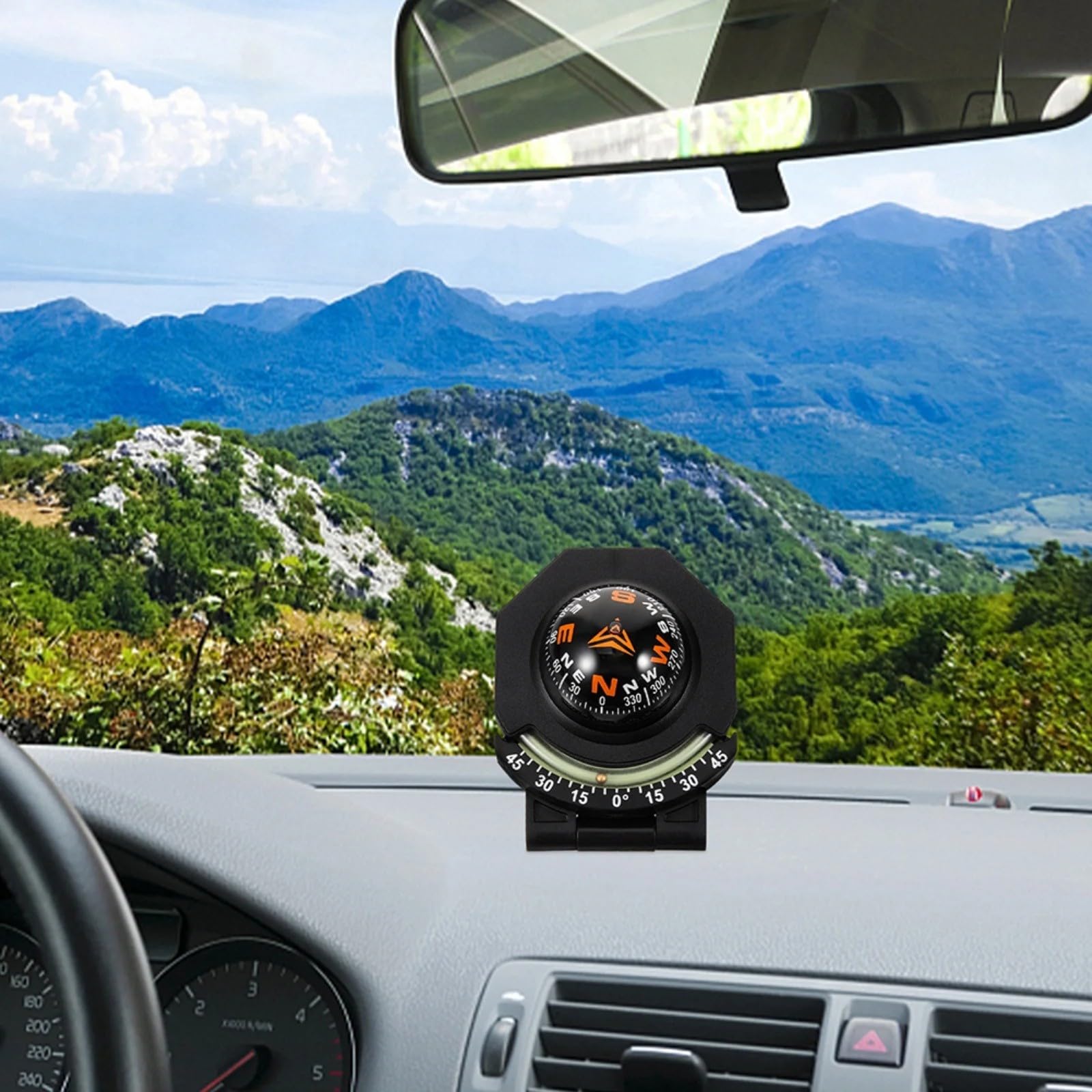 Auto Kompass für Armaturenbrett, Präzises Navigationsinstrument aus ABS, 9x7x6.3cm Schwarz, Wetterfestes Display für Geländewagen und LKW, Einfache Montage mit Kleberückseite