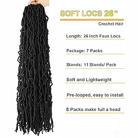 8 Packs Soft Locs Crochet Hair 26 Inch Faux Locs Crochet Braids Hair for Butterfly Locs Distressed Locs Crochet Hair for Black Women (1B, 26 Inch(Pack of 8))