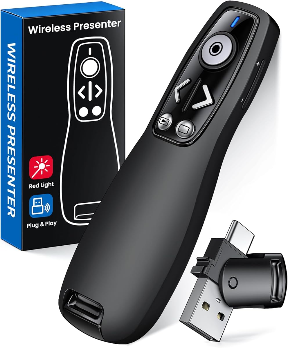 Presentation Clicker Wireless Presenter Remote for PowerPoint, Powerpoint Clicker with Volume Control PowerPoint Slide Advancer for Mac, Computer, Laptop-E600