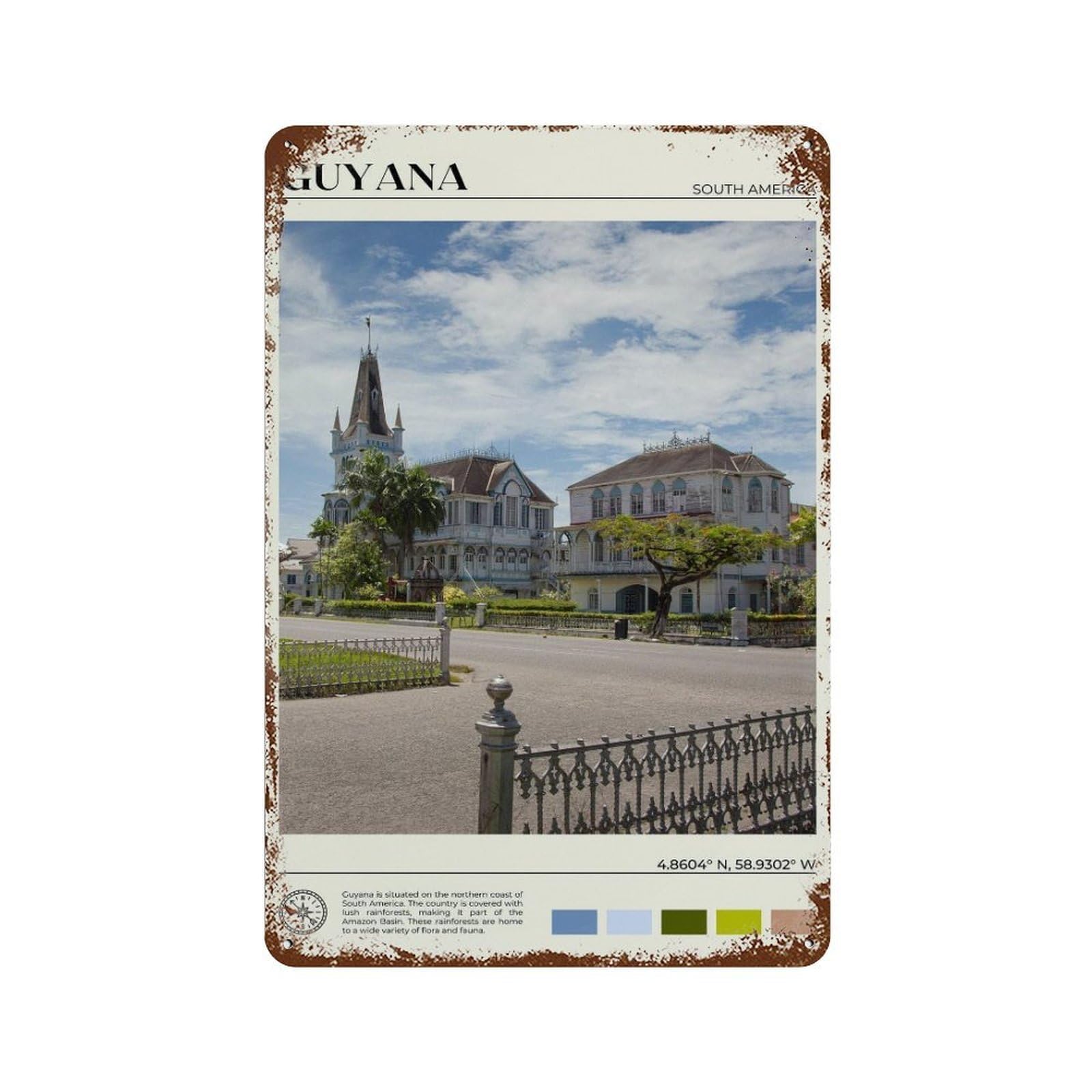 xiaoxiaoshen Real Photo Guyana Decor South America Wall Decor Art Metal Tin Poster Modern Home Decor Art Home Bar Shop Decorations Vintage Sign 30x20cm