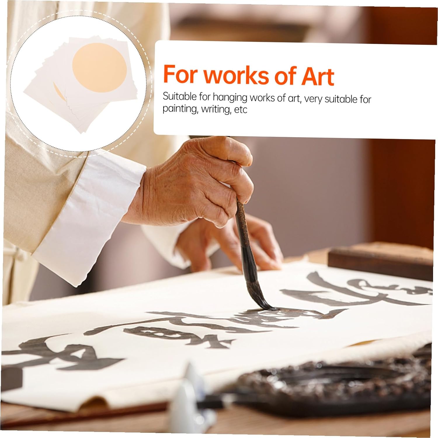 KONTONTY 10 Sheets Thickened Handmade Card Paper for Calligraphy Chinese Painting Rice Paper Fan Surface Traditional Craft Suitable for Ink Art and Drawing