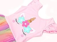 Vista 4 de EQSJIU Leotardos de ballet de unicornio con tutú para niñas pequeñas, vestido de falda de tul de algodón para bailar