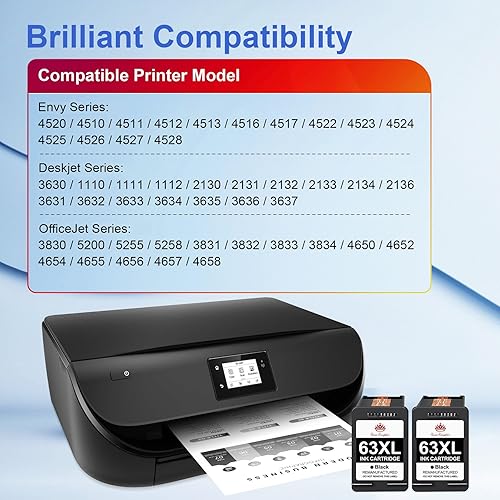 Miniatura 2 de Toner Kingdom Cartucho de tinta 63XL remanufacturado para HP Ink 63 XL Cartucho de tinta negro de alto rendimiento funciona con OfficeJet 3830 4630