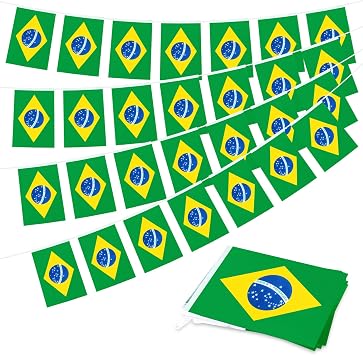 32.8 ft Brazil Pennant Flags Banner, Patriotic Brazil Flag String Bunting