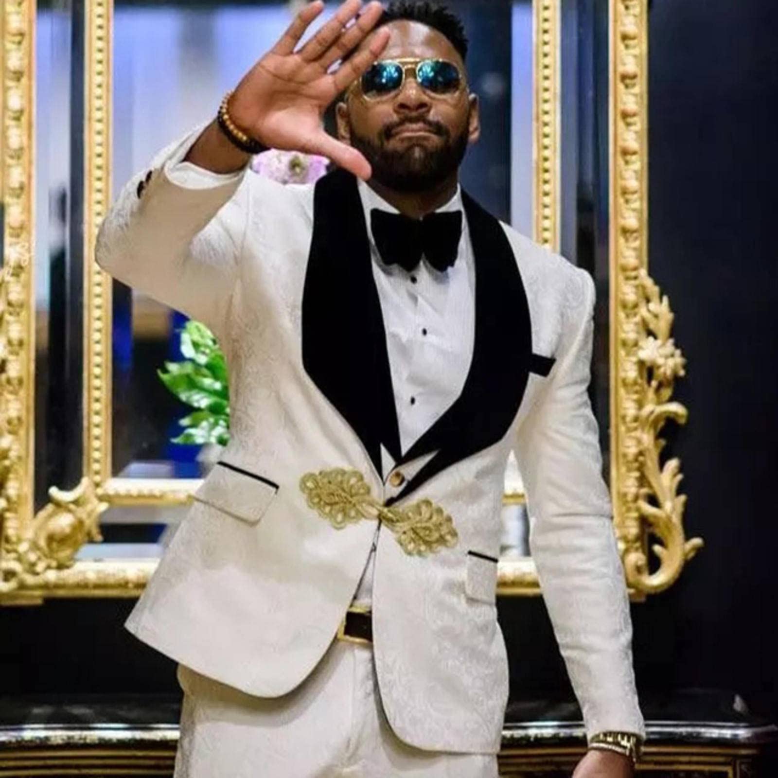 Amazon.co.jp: 花柄新郎タキシード結婚式のディナースリムフィット男性