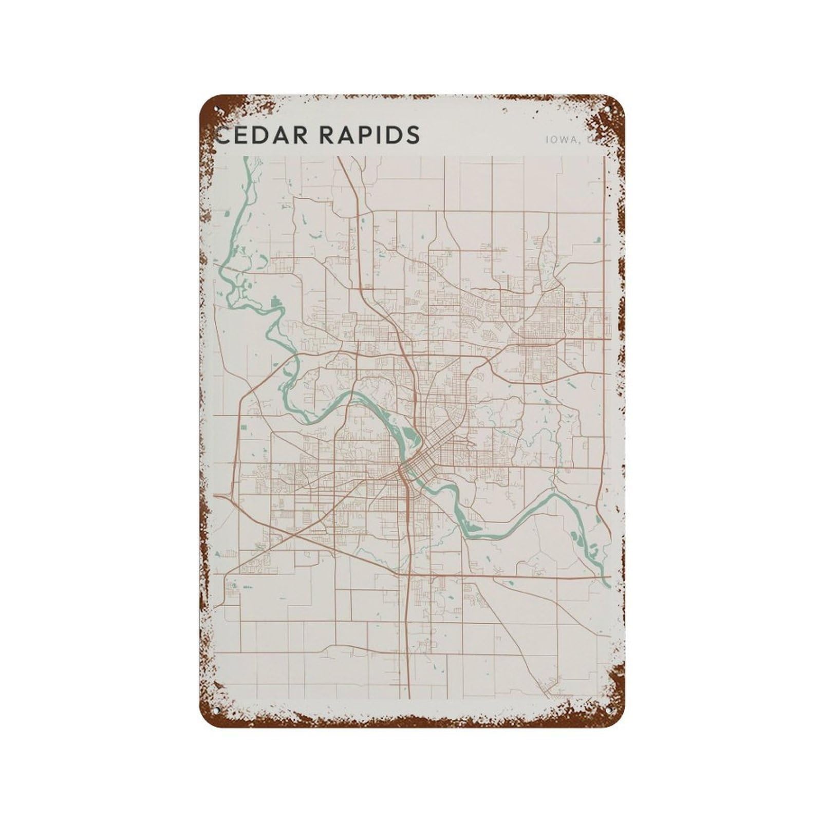xiaoxiaoshen Cedar Rapids Map Iowa Travel Gift Farmhouse Decor (2) Wall Decor Art Metal Tin Poster Modern Home Decor Art Home Bar Shop Decorations Vintage Sign 30x20cm