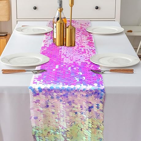 Mermaid Table Runner - 12 x 84 in, Mermaid Table Cloth Cover for Parties