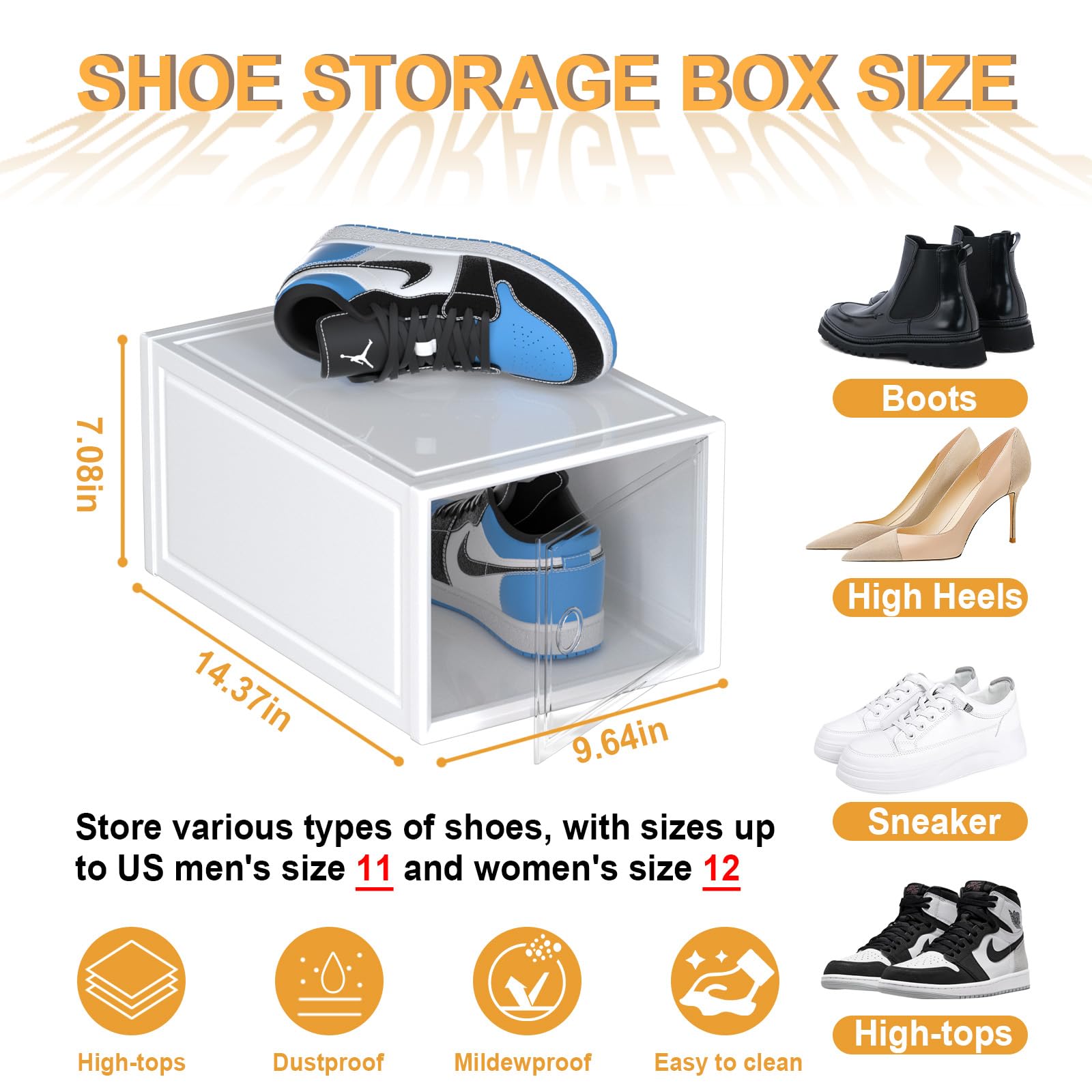 Shoe Storage Boxes, Clear Plastic Stackable Shoe Organizer for Closet, Space Saving Foldable Shoe Rack, Sneaker Containers, White Thickened Shoe Box Organizer for Entryway, Closet,Under Bed, Pack of 6